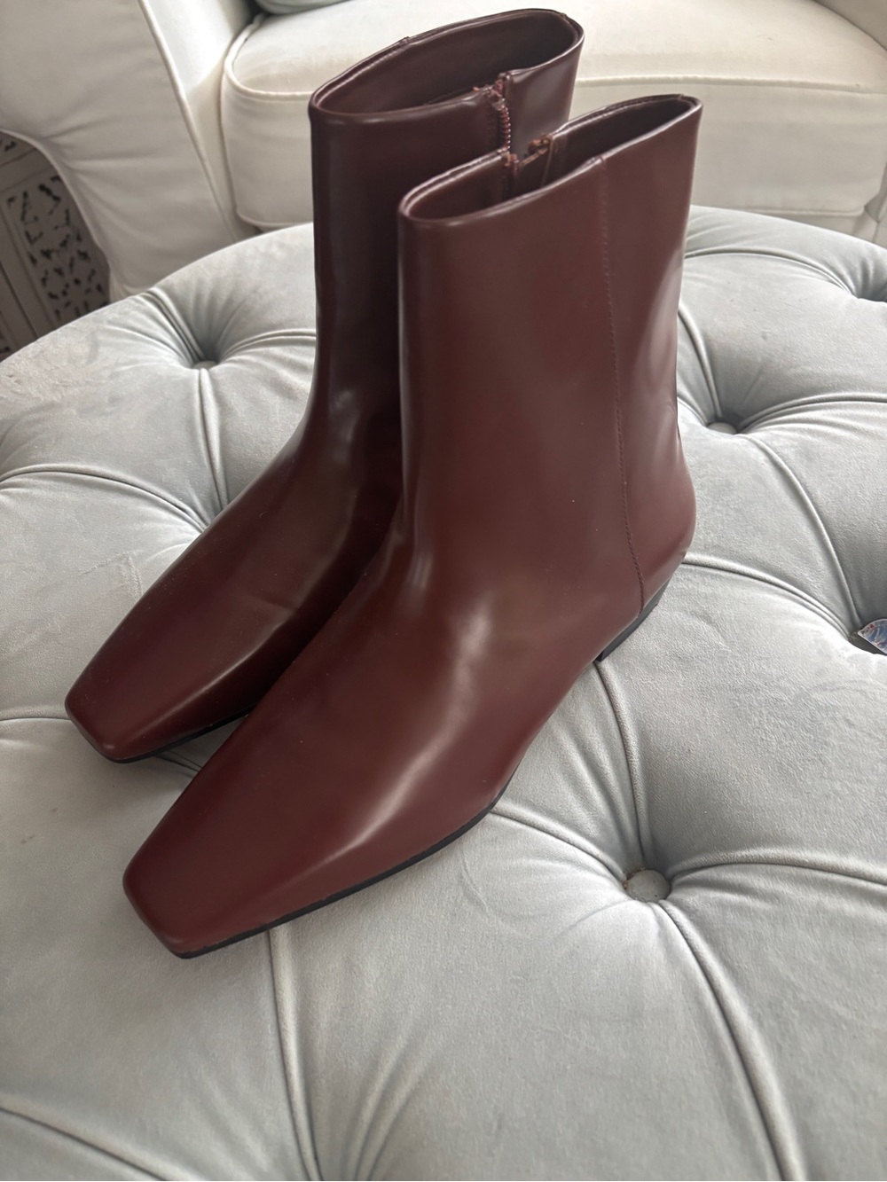 J. Crew Women's Square-Toe Leather Ankle Boots - Oxblood